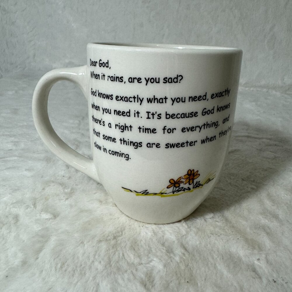 Vintage Royal Norfolk Dear God "When it rains are you sad" Coffee Mug Quote - Picture 2 of 6